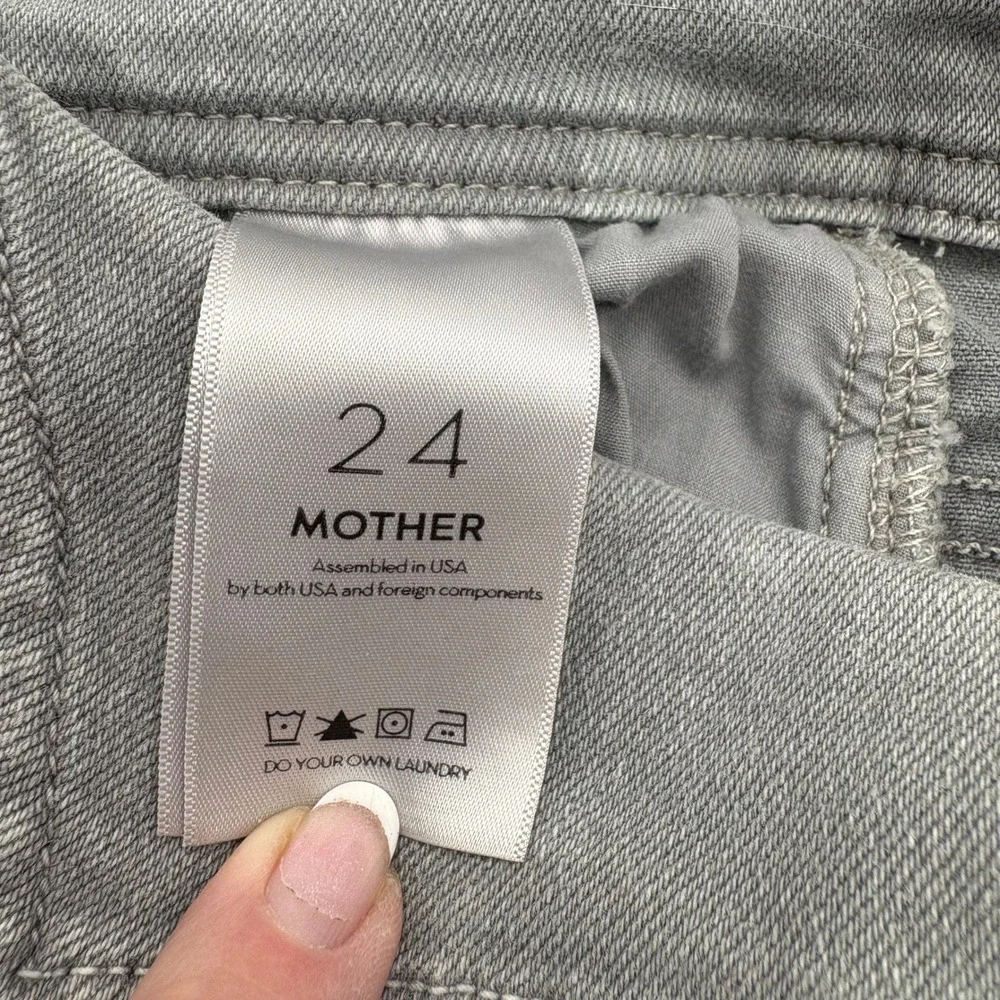 MOTHER The Swooner Exposed Snap Ankle High Waisted Jeans Gray Denim Size 24‎